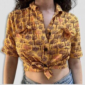 Urban Outfitters Hawaiian Crop Top Tropical Palm Print Front Tie Multicolor Sz S
